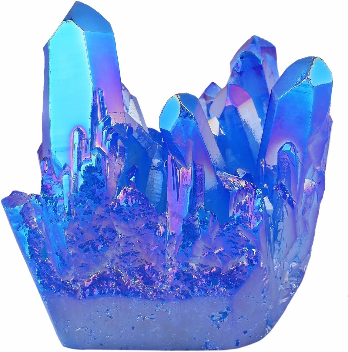 Indoor Fountains & Accessories - mookaitedecor Titanium Coated Natural Rock Crystal Cluster Geode Stone Specimen, Blue