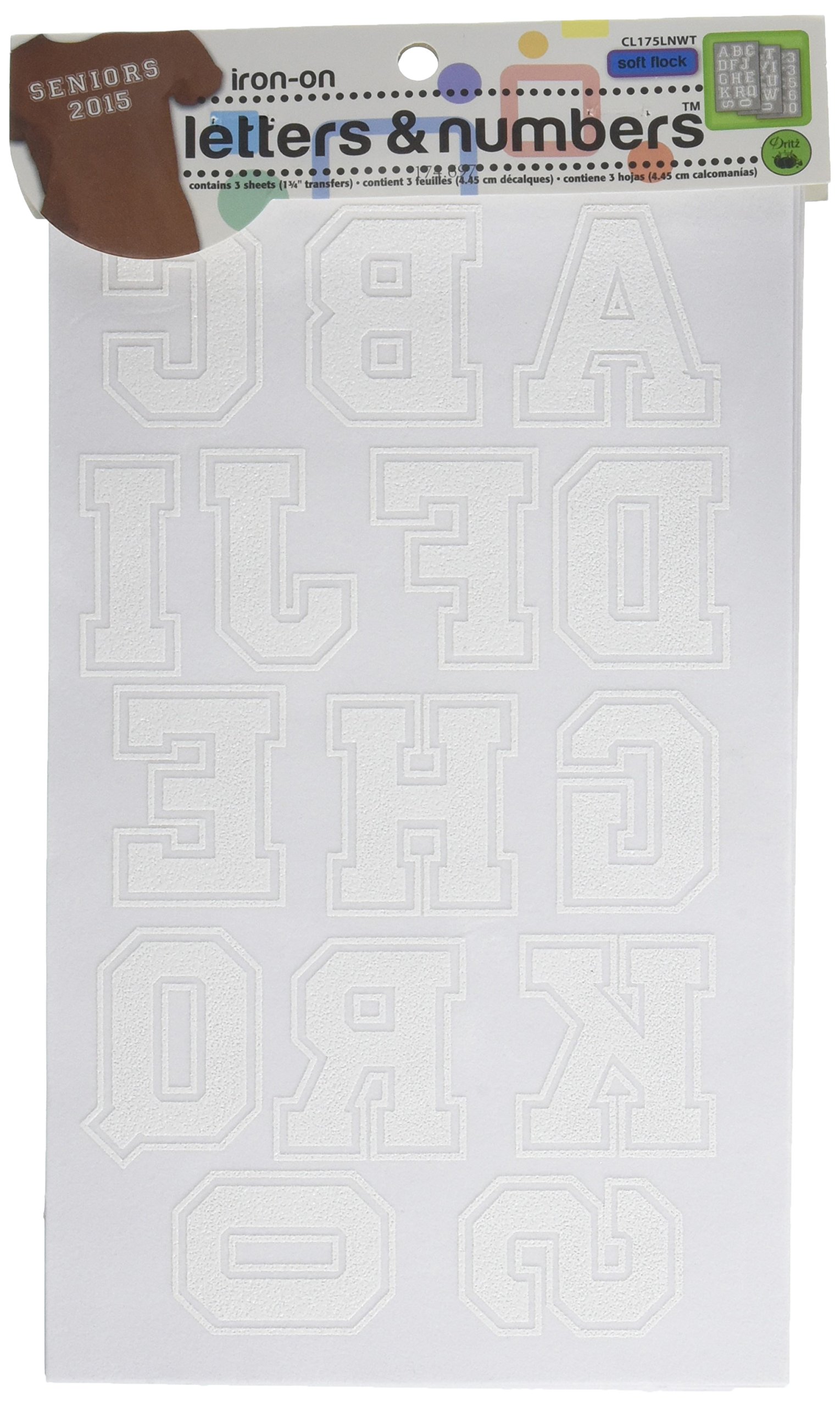 Dritz Soft Flock Iron-On Letters and Numbers 1.75-inch Collegiate-White, 1-3/4-Inch