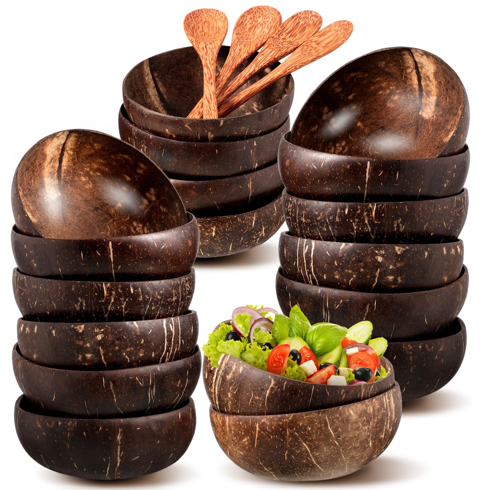 Photo 1 of Taiyin Set of 24 Polished Coconut Bowls and Wooden Spoon Sets Natural Coconut Salad Smoothie Bowls for Kitchen Women Gifts Decoration Kids Birthday