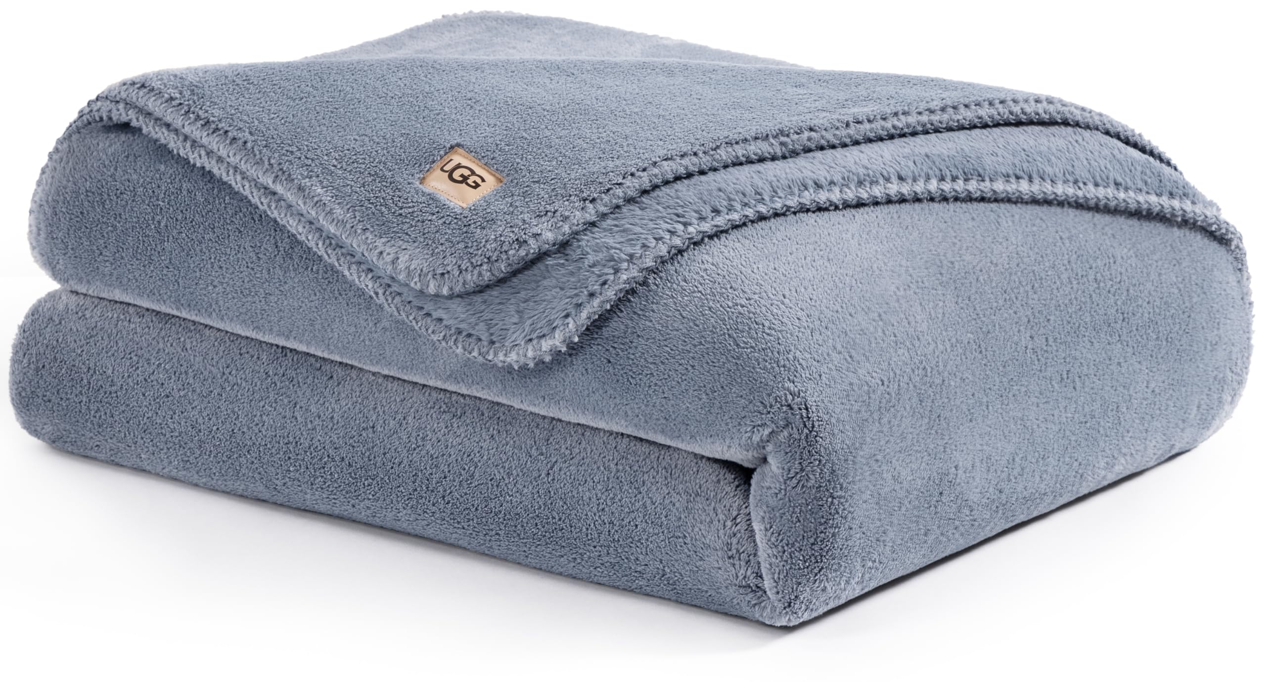 UGG Plush Twin Blanket, Soft Cozy Fleece Blanket for Bed, Luxury Fluffy Oversized Throw for Couch, Washable Hypoallergenic Dorm Essentials, 66" x 90", Denim Blue (Whitecap) Image