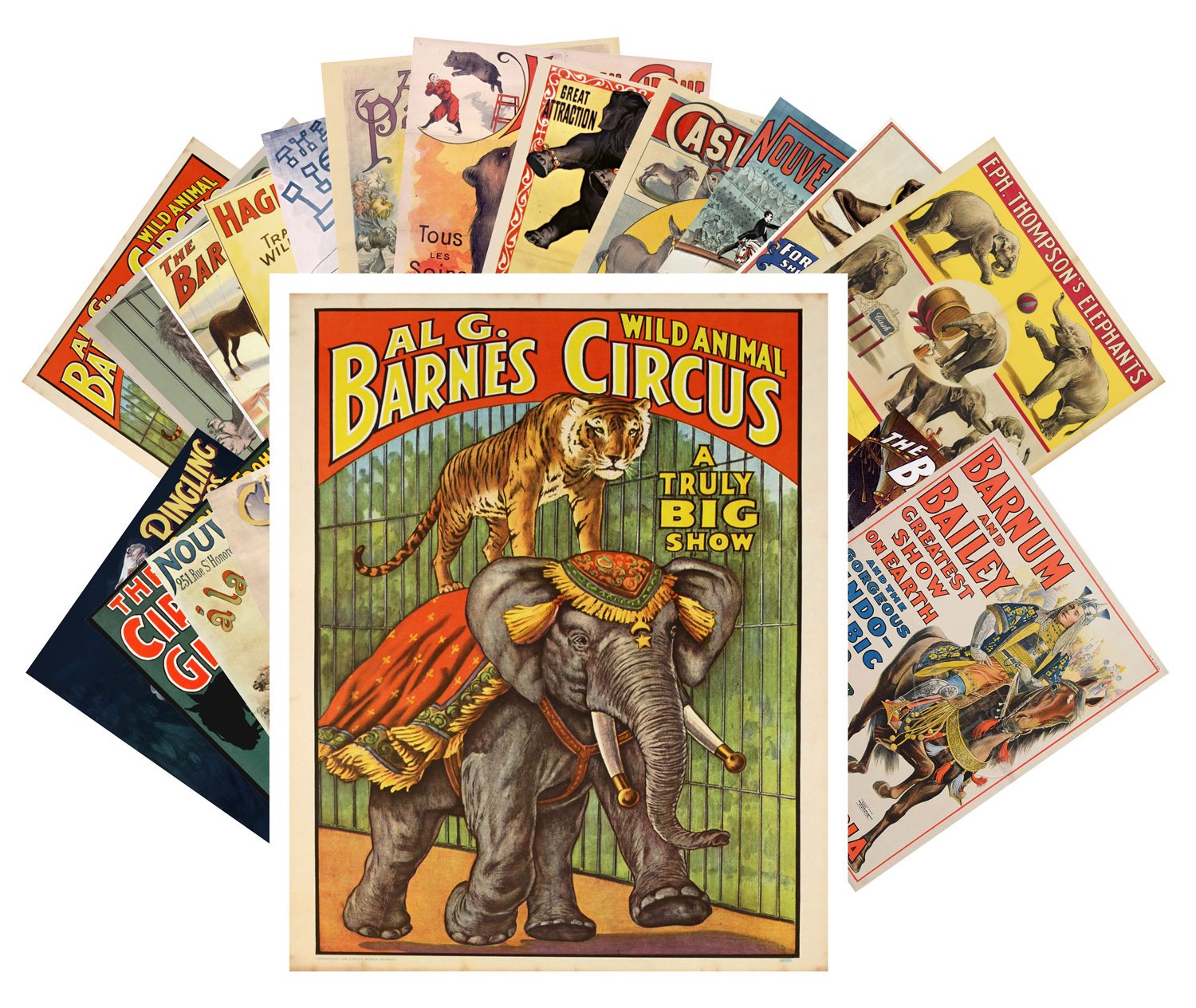 Postcard Pack 24pcs Vintage Circus Animals and Horses Vintage Posters