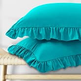 KKJIAF Ruffle Pillow Cases Standard Size Set of 2, Teal | Microfiber Ruffled Pillow Covers 20" x 26", Wrinkle Resistant Pillowcases with Envelope Closure, Ruffled Pillow Shams