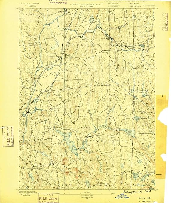 YellowMaps Moosup CT topo map, 162500 Scale, 15 X 15 Minute, Historical, 1889, 19.