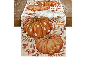 GEEORY Fall Table Runner, 13x72 Inch Pumpkins Leaves Farmhouse Table Decoration for Kitchen Dinning, Indoor Outdoor Dinner Party (Orange Pumpkins) GT124-72