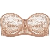 DOBREVA Women's No Padding Strapless Lace Bra Underwire Multiway See-Through
