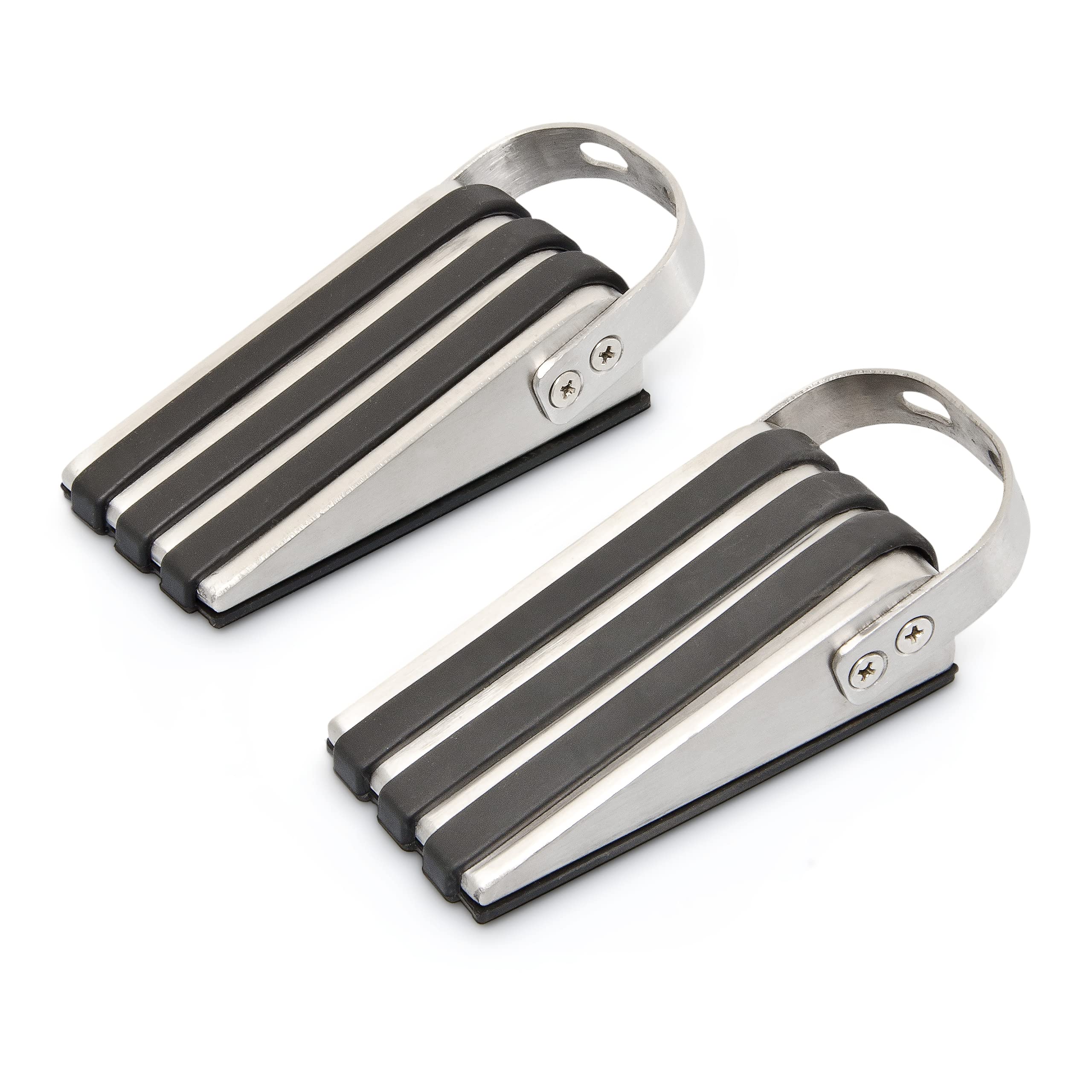 Relaxdays Wedge Doorstop, Set of 2, Stainless Steel, Non-Slip, with Rubber, HWD: 3.7 x 5 x 12.5 cm, Black/Silver