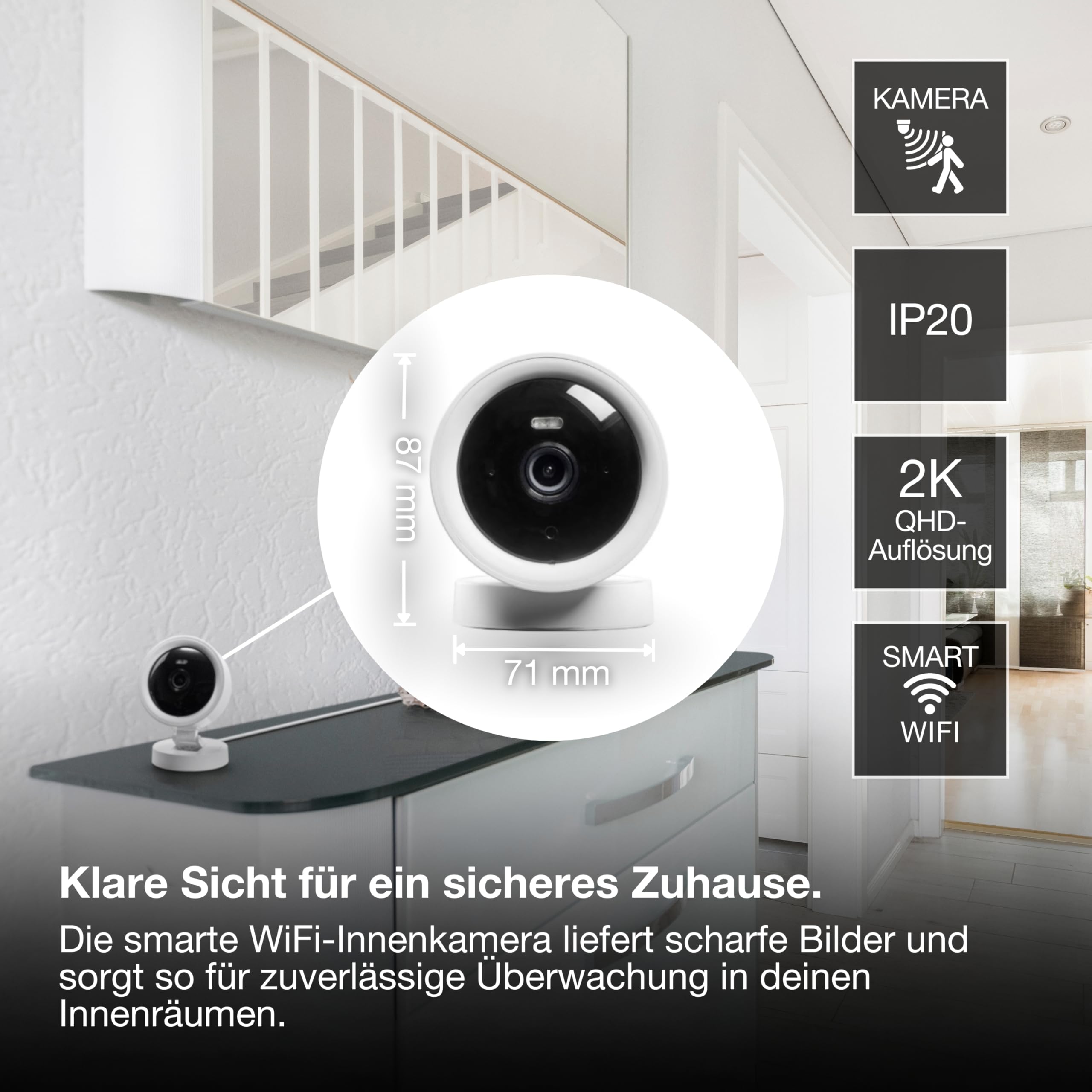 Osram SMART+ WiFi Kamera 4MP 2K QHD, Nachtsicht 7m, Zwei-Wege-Audio, microSD 256GB, Alexa kompatibel, Indoor Weiß 2