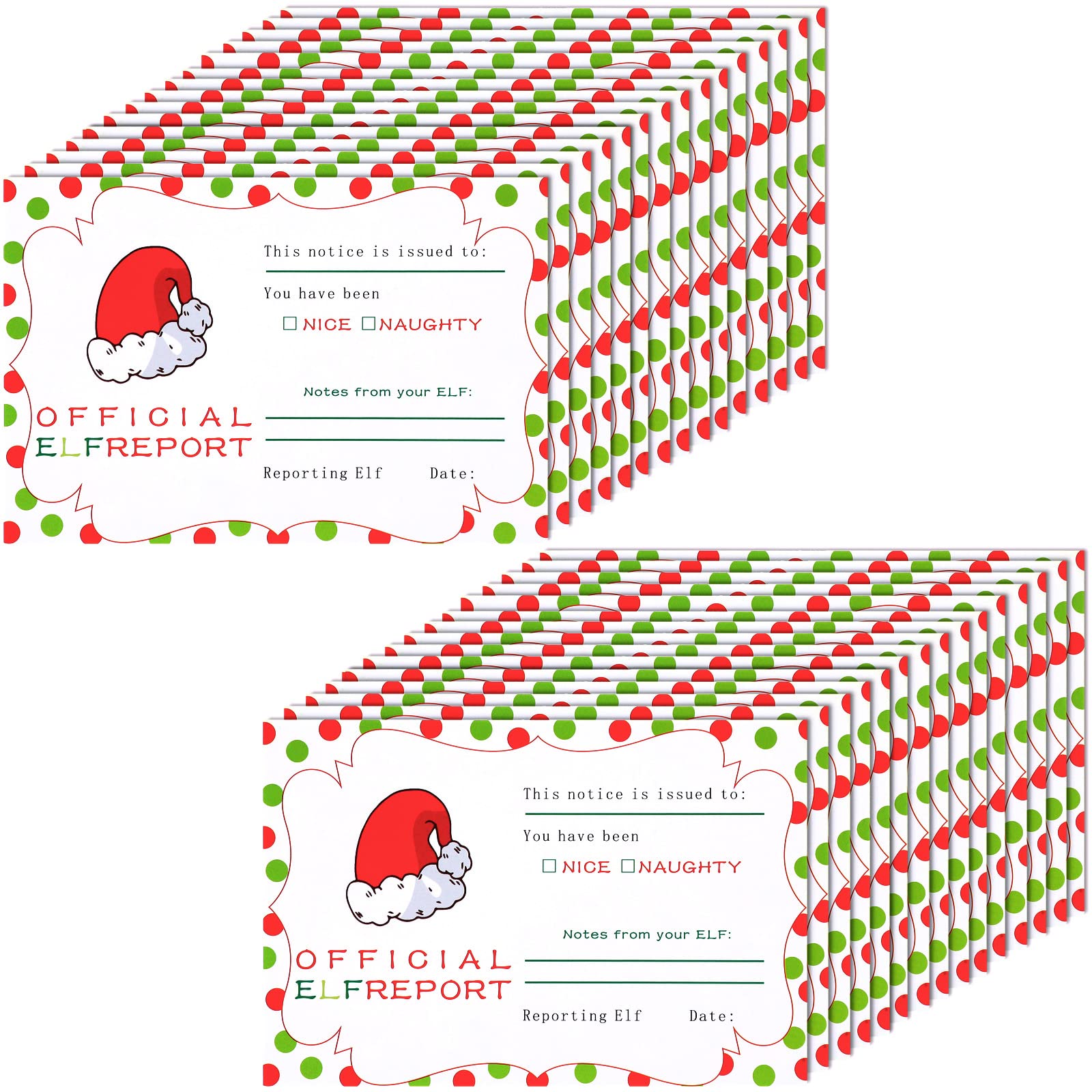 Clabby 100 Pcs Christmas Official Elf Reports Card Bulk 4 x 6 Inch Xmas Elves Notice Naughty or Nice Behavior Elf Note Elf Arrival Letter Xmas Greeting Cards for Santa Winter Student Kid