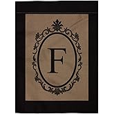 pingpi F Garden Flag Burlap Monogram Flag Double Sided 12.5" X 18"