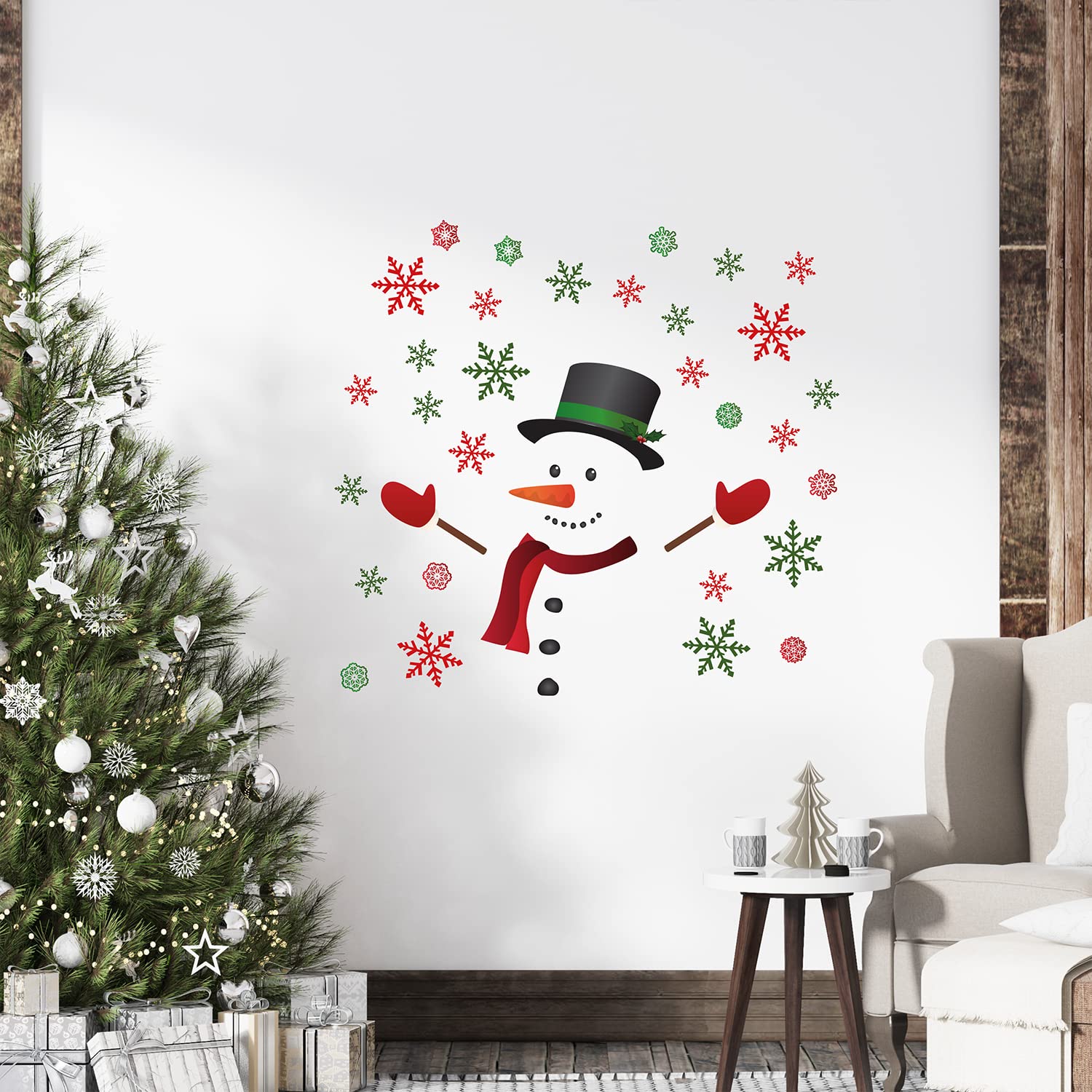 WALPLUS 90x90cm Christmas Combo Decorations Wall Stickers Happy Snowman with Colourful Snowflakes Wall Art Window Display Clings Display Decals Living Room Sale Clearance Living Room Bedroom DIY Gift