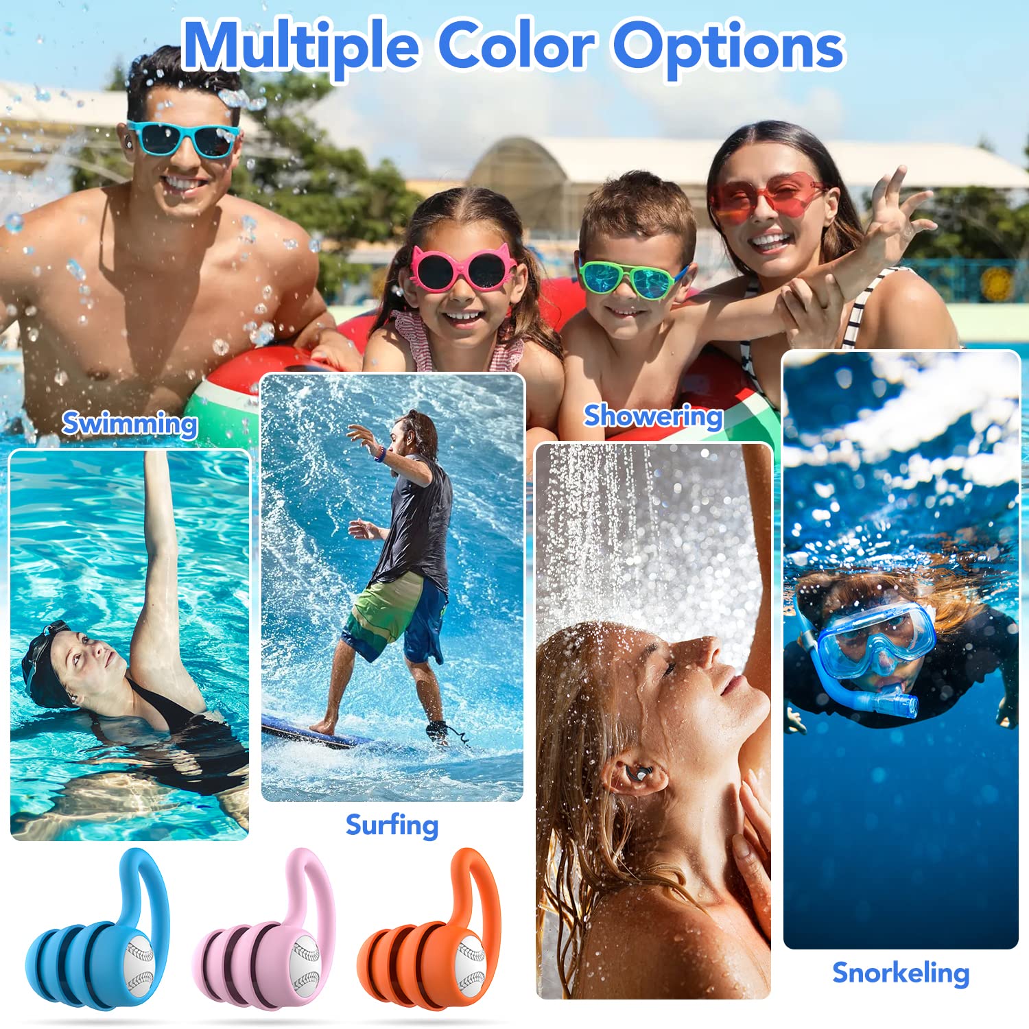 Tapones oidos natación - 3 Pares Silicona Tapones piscina adulto