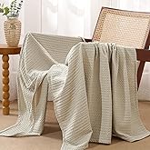PHF Lightweight Waffle Weave Throw Blanket 50"x 60", Soft Woven Summer Blanket for Hot Sleepers - Aesthetic Home Decor for Couch Bed Sofa, Pet Friendly, Natural/Linen