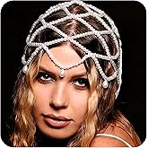 NAISKA 1920s Mesh Pearls Head Chain Vintage White Tassel Pearl Headpieces Cap Wedding Brides Headband Halloween Prom Costume Hair Accessories Jewelry for Women and Girls