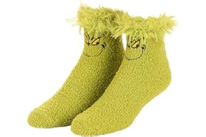 ELOPE Dr. Seuss Grinch Fuzzy Socks - Cozy Polyester Socks with Embroidered Details, Size 7-12, Officially Licensed