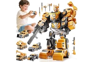 KIZONLY 5-in-1 Robot Toys Cars for Kids 3-5, Magnetism Transforming Robots, Detachable Construction DIY Assembling Vehicle Se