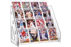 CELSOL Elevated 4 Tier Clear Acrylic Card Display Stand for Trading Cards, Sports Cards, Greeting Cards, Stickers – Slanted Holder for PSA Slabs, Vendors, Collectors & Retail (4 Tier 1 Pack)