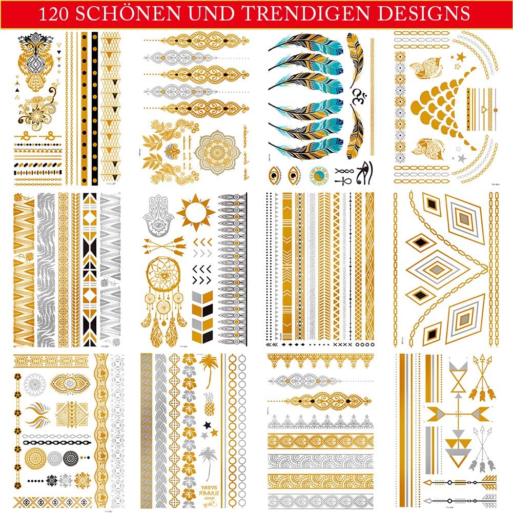 Temporary Metallic Festival Tattoos, Medium - Image 3