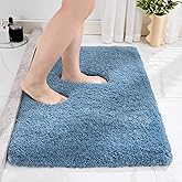 Disolla Small Bathroom Rug 17x24 Non Slip Blue Fluffy Bath Mat for Bathroom Floor Washable Plush Luxury Bath Rug for Tub Soft Shaggy Absorbent Shower Mat