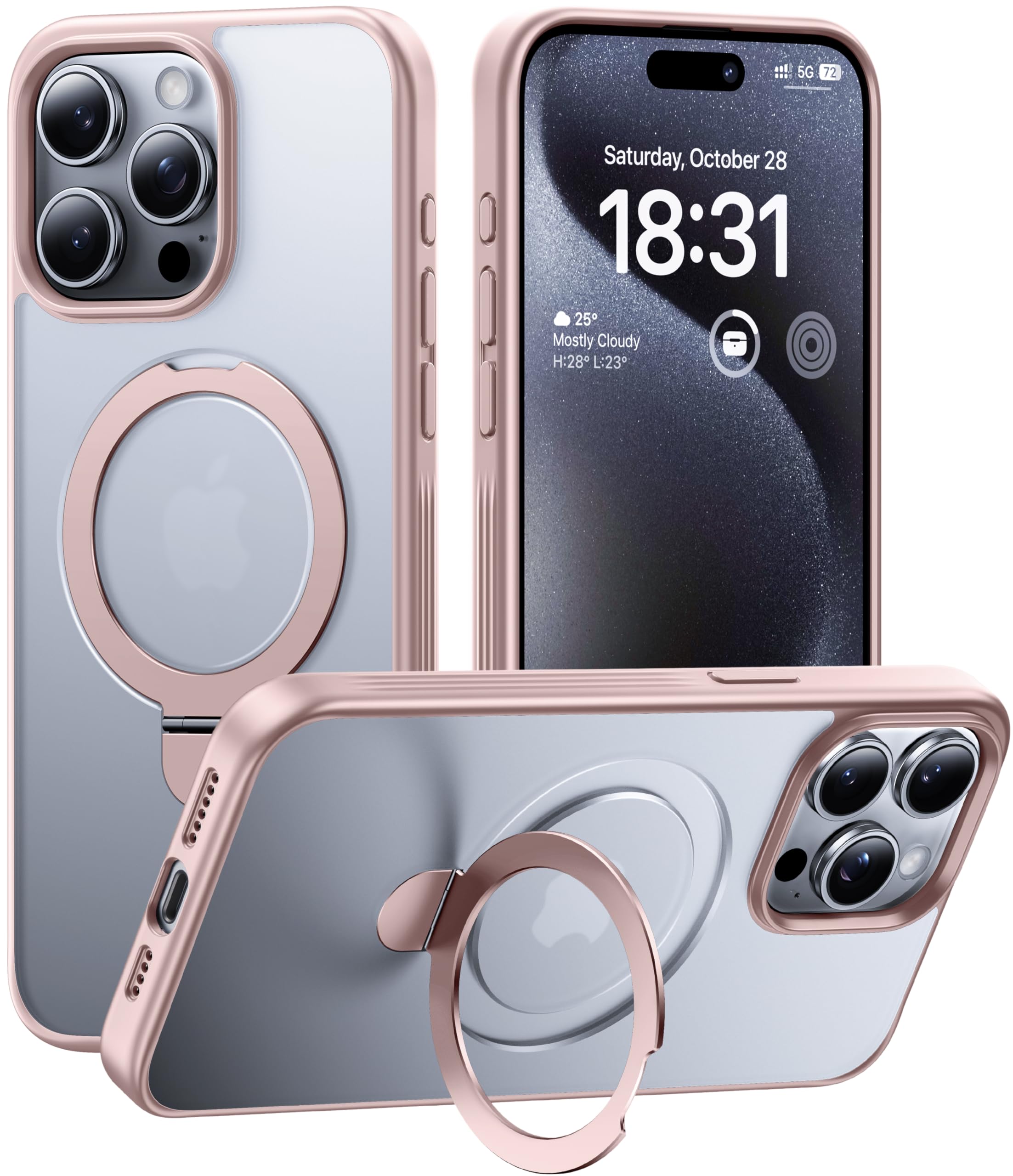 Photo 1 of CellEver Strong Magnetic for iPhone 15 Pro Max Case [for MagSafe Charging] Matte Skin Feel, Military Grade Protection, Translucent, Anti-Scratch, Never Yellowing, Cover with Kickstand, Pink