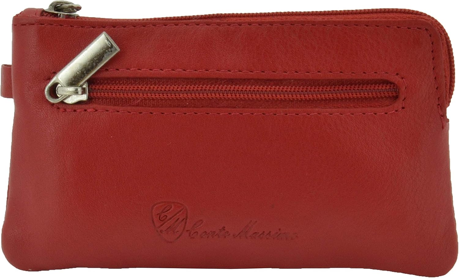 CM Conte Massimo Genuine Leather Key Case for Men Women 2 Zip Pockets, 6 Hooks, Card Slot, Red, Gift Box, Red Rings