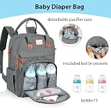 LANDICI Baby Changing Bag Backpack Grey Large Nappy Diaper Bag with Mat view 2