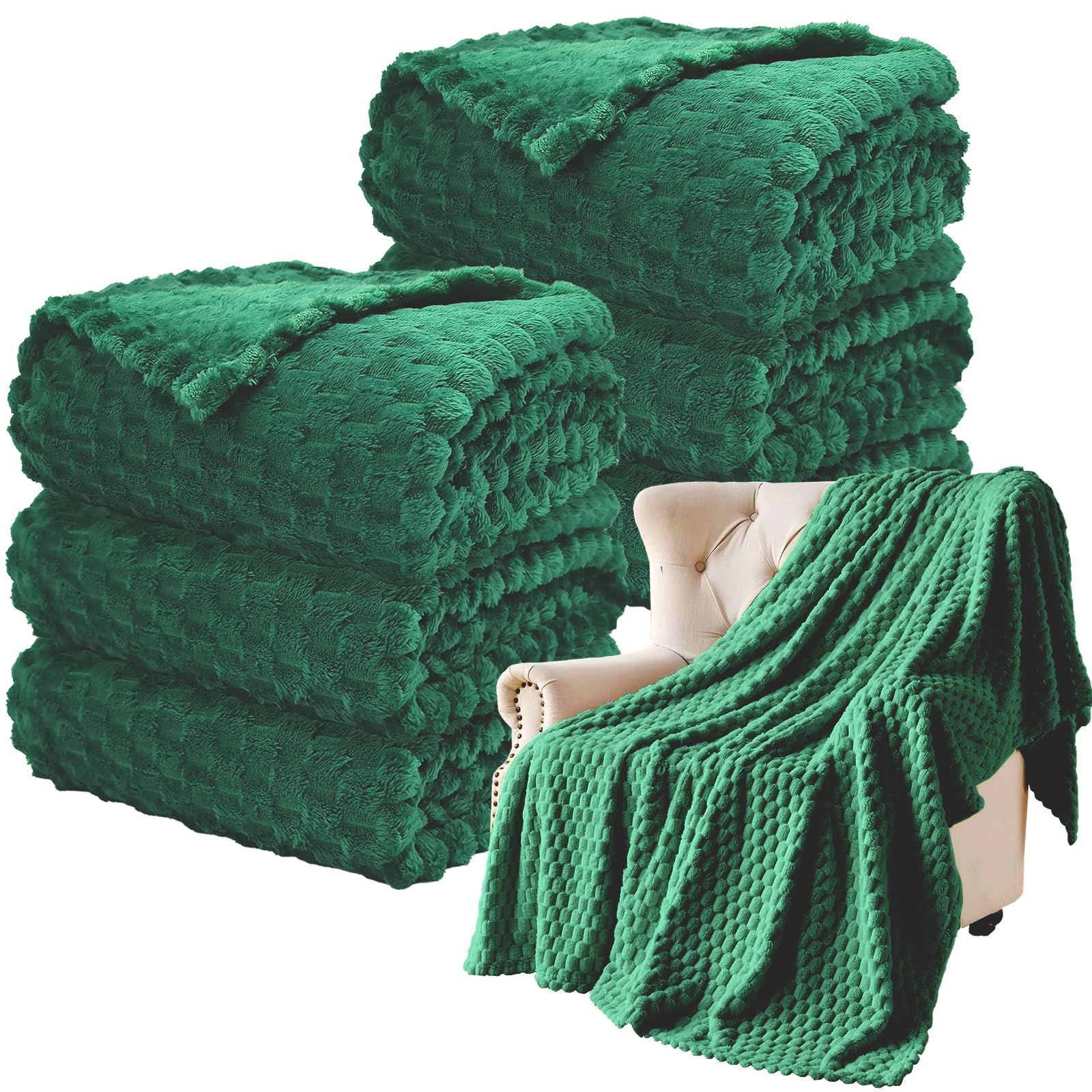 Photo 1 of NovaSunrise 6Pcs Fleece Throw Blanket Bulk for Bed Couch, 3D Turtle Shell Jacquard Decorative Blankets 50X60in, Lightweight Fuzzy Flannel Blanket for Wedding Gifts, Office, Homeless Donation(Green)