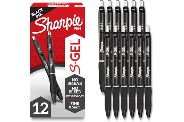 Sharpie S-Gel, Gel Pens, Fine Point (0.5mm), Black Ink Gel Pen, 12 Count