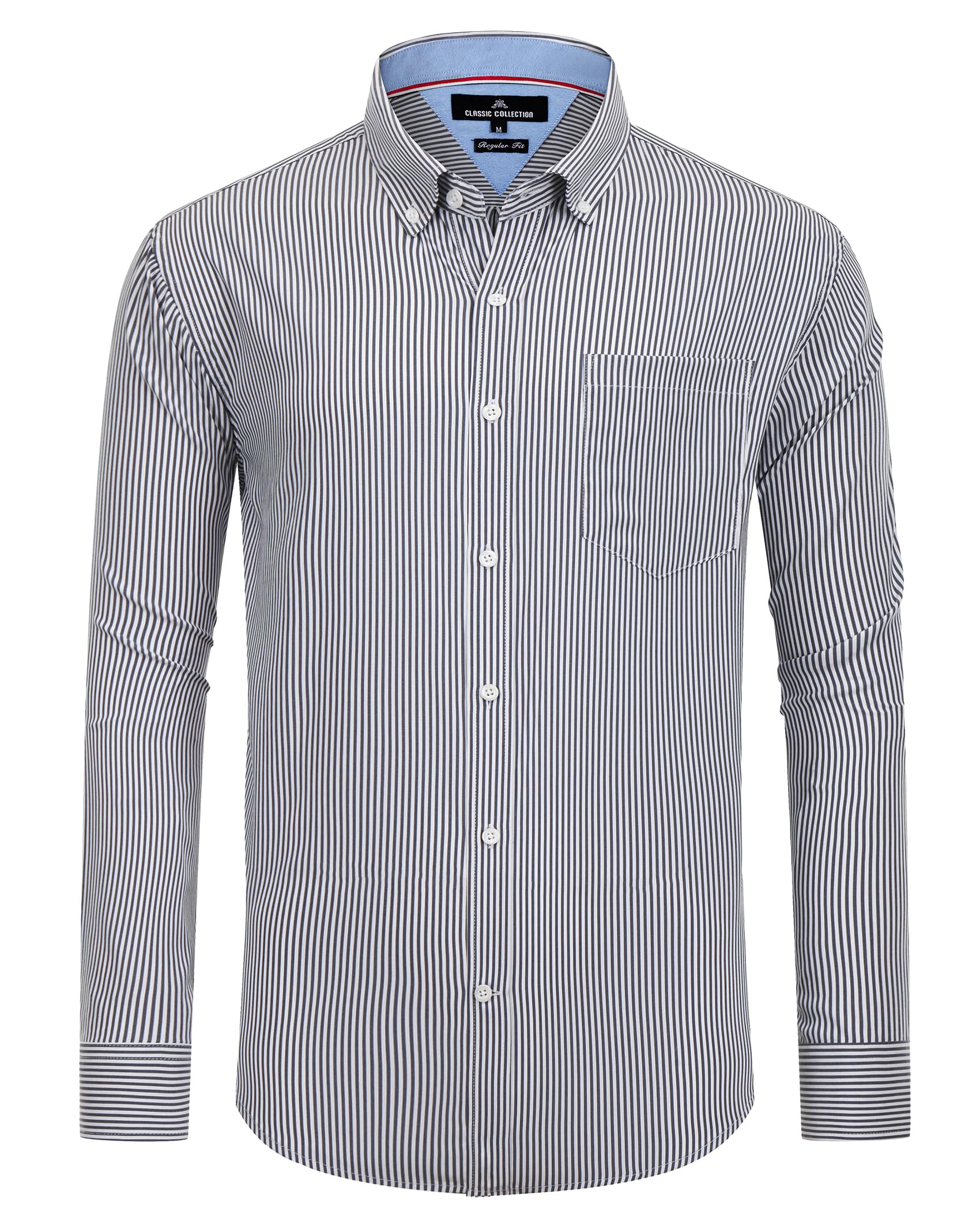 Alimens Gentle Men's Cotton Stripe Button Down Shirts Long