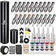 Tattoo Gun-BIOMASER Tattoo Kit Wireless Tattoo Gun Kit for Beginners Complete Rotary Tattoo Machine Set 20 Cartridge Needles,Extra tattoo battery Pack, Ink Set Tattoo Supplies