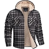 MAGNIVIT Men's Flannel Jacket Sherpa Lined Plaid Fleece Jackets Shirt Thick Snap Button Flannel Hoodie Cotton Winter Outwear