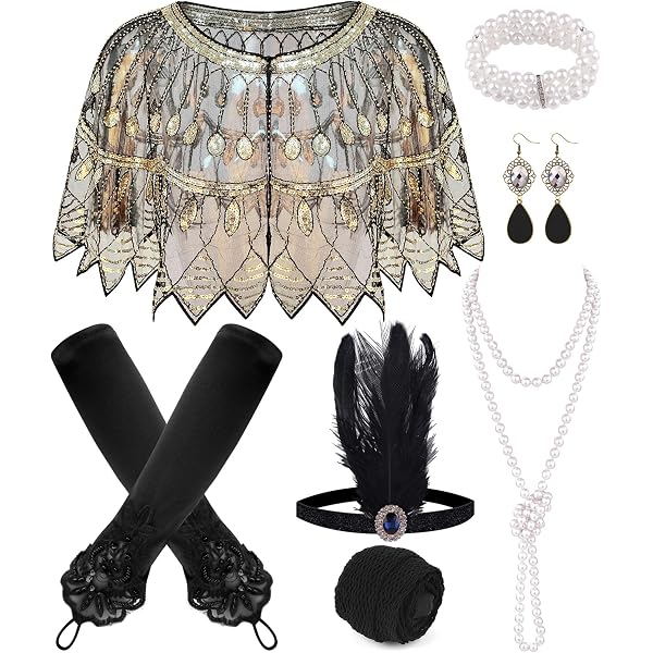 Disfraz Flapper Vintage Accesorios Años 20 Gran Gatsby Para Mujer | Tocado Flapper Y Collar De Perlas | Disfraz Fiesta Temática Disfraz Gran Gatsby