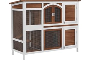 PawHut 49" L Wooden Rabbit Hutch, Two Story Bunny Cage with Ramp, Divider, Indoor Outdoor Guinea Pig Cage with Openable Roof 