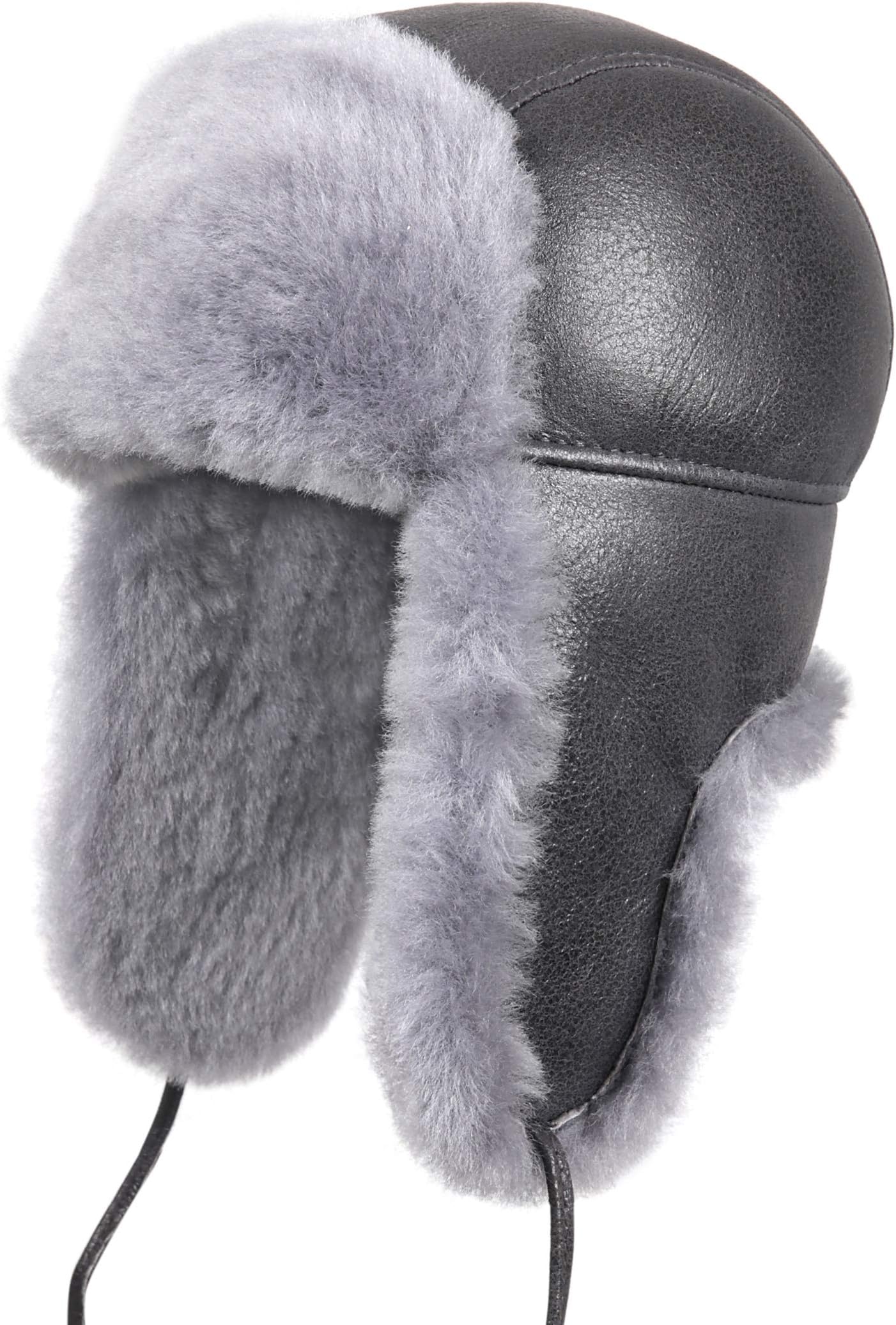 Unisex Shearling Sheepskin Leather Aviator Russian Ushanka Trapper Winter Fur Hat