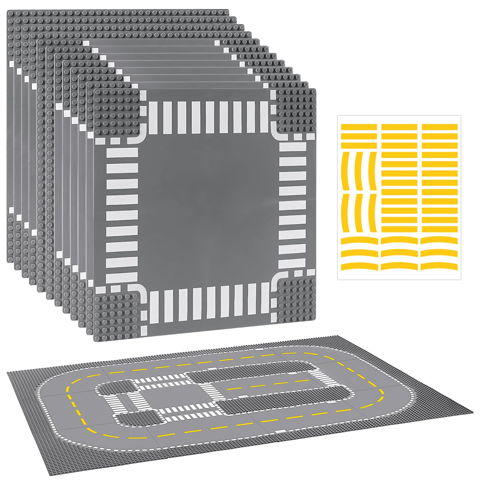 Photo 1 of 12 Pack Road Base Plates for Building, Compatible with Lego Classic Bricks, 10” x 10” Baseplates Fits for Lego Roads, Road Base Plates for City Sets (Attached DIY Stickers)