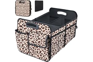 HABOPET Trunk Organizer for Car, Collapsible Car Organizers and Storage, Car Accessories for Women and Men, Multi-Compartment Car Storage Organizer for SUV, Car, Mini-Van, Leopard Print