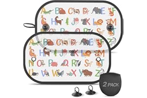 DIZA100 Car Window Shade for Baby, 2 Pack Car Sun Shade for Window Baby 20"x12" with Alphabet Sun and UV Protection for Baby/Kids Suction Cups