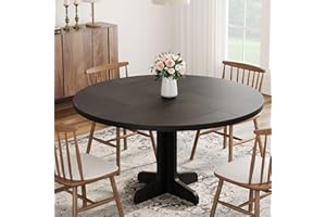 Garvee 47 in Round Dining Table for 4, Farmhouse Kitchen Dining Room Circle Dinner Table, Kitchen Dining Room Furniture, Blac