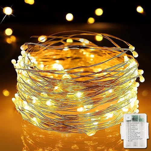 Knayis 60LED 6M/19FT Battery Fairy Lights,8 Mode Copper Wire Fairy Lights Battery Operated, Battery String Lights Waterproof for Indoor/Outdoor, Bedroom Wedding Party Christmas Tree Decor(Warm White)