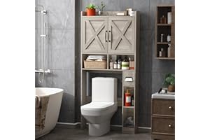 JOKOLO Over The Toilet Storage Cabinet,Freestanding Wooden Bathroom Organizer with 2-Door Toilet Storage Rack,66 Inches Height,Grey