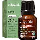 Cliganic Organic Pure Lemon Eucalyptus Essential Oil for Diffuser, 0.33 Fl | For Aromatherapy, Skin, Hair &amp; Massage, Soap, Candle Making, Home Fragrance, DIY Blends, Non-GMO, Undiluted