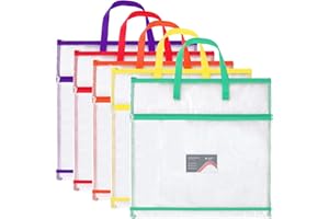Clysee 5 Pcs Sew Project Bags 16 x 16 Inch Quilting Craft Organizer Storage Bags with Handle and Pocket Jumbo Sew Quilting Mesh Bags for Quilters Knitting Stitching Crafter, 5 Colors (Rainbow)