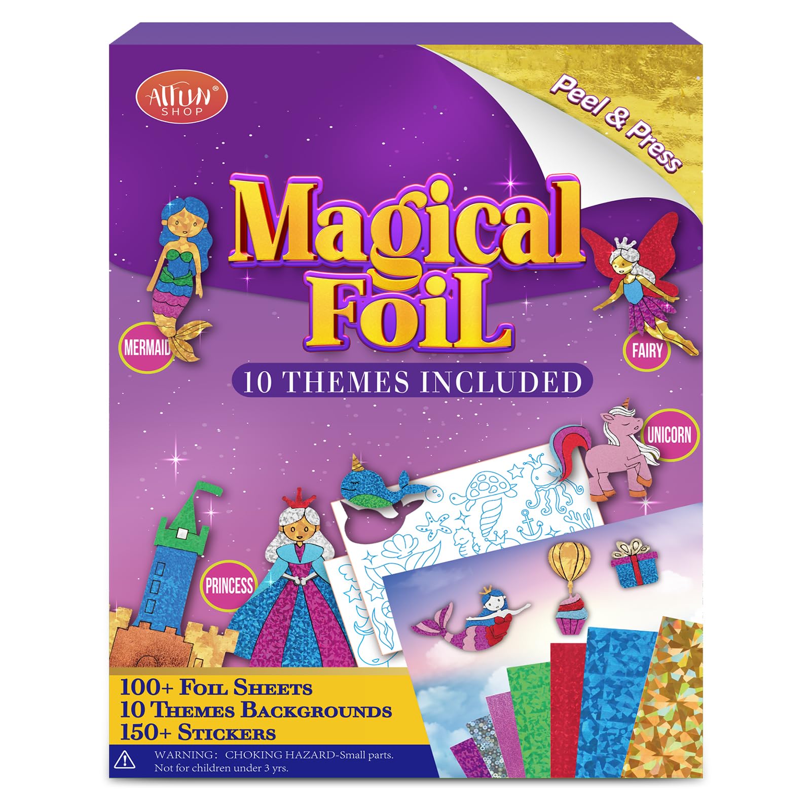 ATFUNSHOP Magical Foil Art Princesses Unicorn Mermaid & Fairy - No Mess Foil Craft Kit for Kids Ages 4 5 6 7 8 9 Fun Creative DIY Activity, Ideal Birthday Gift for Girls