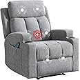 Phoenix Home Manual Recliner Chair with Massage and Heat for Living Room Overstuffed Breathable Fabric Reclining Chair with 2 Side Pockets, 2 Cup Holders, Remote Control, Gray