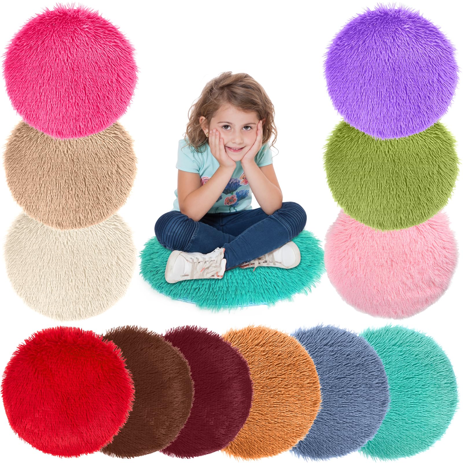 Photo 1 of 12 Pcs Kids Crazy Carpet Circle Seats Round Floor Mat Kids Floor Cushions 16 Inch, Soft Colorful Educational Classroom Rug for School Home Group Activity Learning Marker Playing Areas
