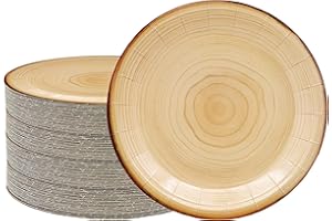 HSPAIDYP 40Pcs Wood Grain Party Supplies Wood Grain Paper Plates 7" Rustic Wood Slice Dessert Plates Camp-Fire Party Supplies Camping Woodland Animal Baby Shower Lumberjack Theme Birthday Party Decorations