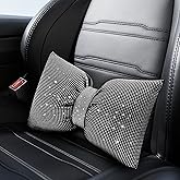 surpassme Rhinestone Lumbar Support Pillow for Car, Bling Back Support Pillow/Cushion Car Accessories for Women(White)