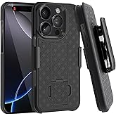 Fingic for iPhone 16 Pro Max Case with Belt Clip Holster Case Slim Combo Shell with Kickstand Swivel Holster Rugged Shockproof Antiscratch Fullbody Protective for iPhone 16 Pro Max,6.9" 2024,Black