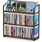 CD Storage Rack, 3 Tier CD holder with Display Rack, Holds 123 Cases-Walnut | Versatile CD organizer works for DVD storage, books and other media items, keeping jewel cases neat and accessible