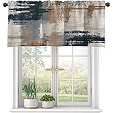 Valances Curtains for Windows,Beige and Gray Abstract Art Semi Sheer Curtain Valances,Rod Pocket Short Window Treatment Light Filtering Decor Valances for Kitchen Living Room Bedroom Windows - 42"x18"