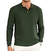 Hardaddy Men's Knit Polo Shirts Long Sleeve Button Up Pullover Sweater Textured Casual Collared Tops